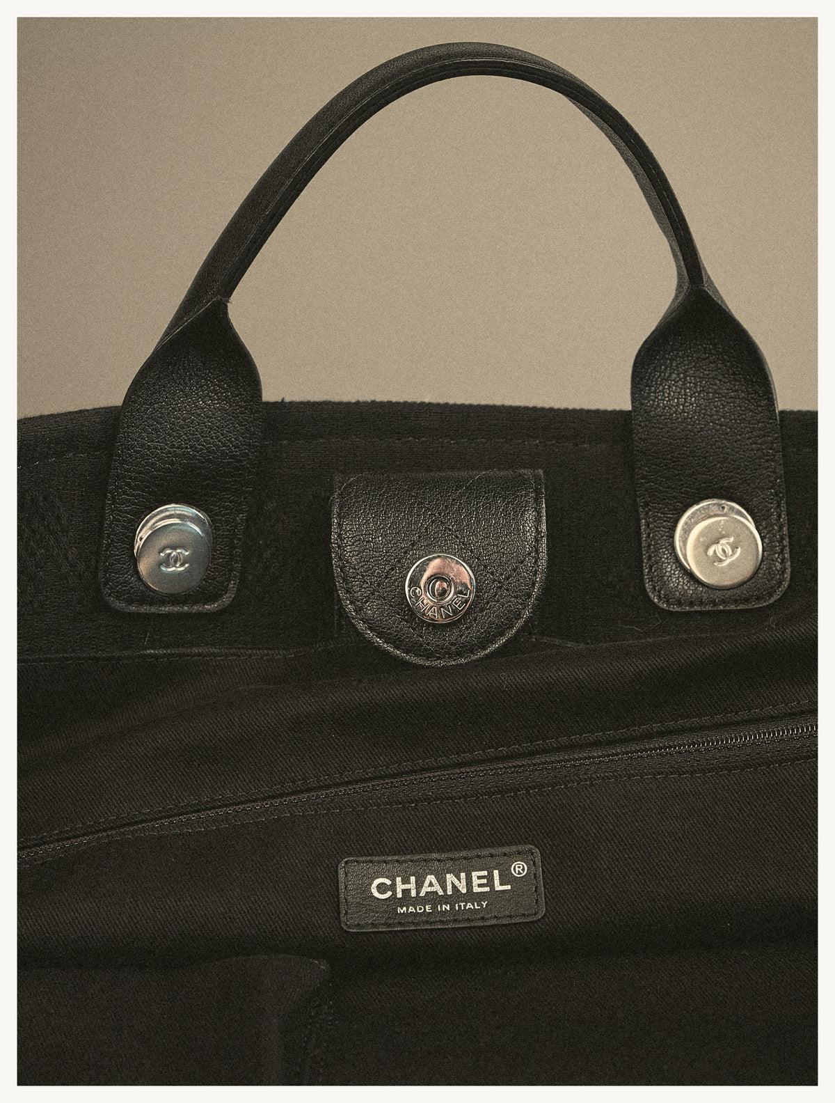 Chanel Deauville Tote, black – interior with Chanel label